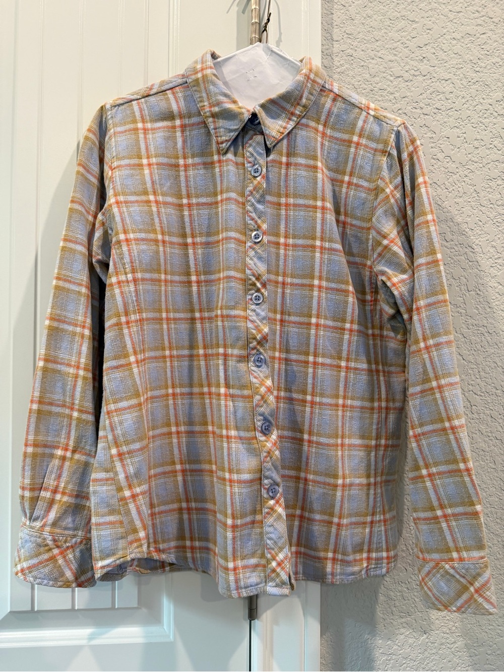 Women’s  Plaid Button-Up Shirt - Cream & Orange